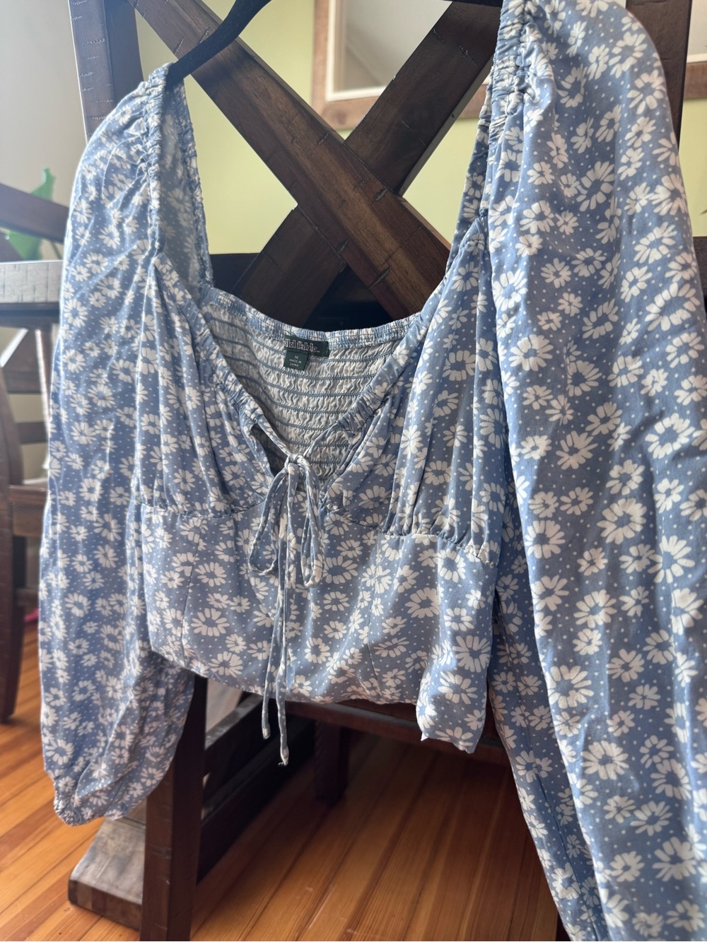 wild fable Light Blue Smocked Crop Top with Tie